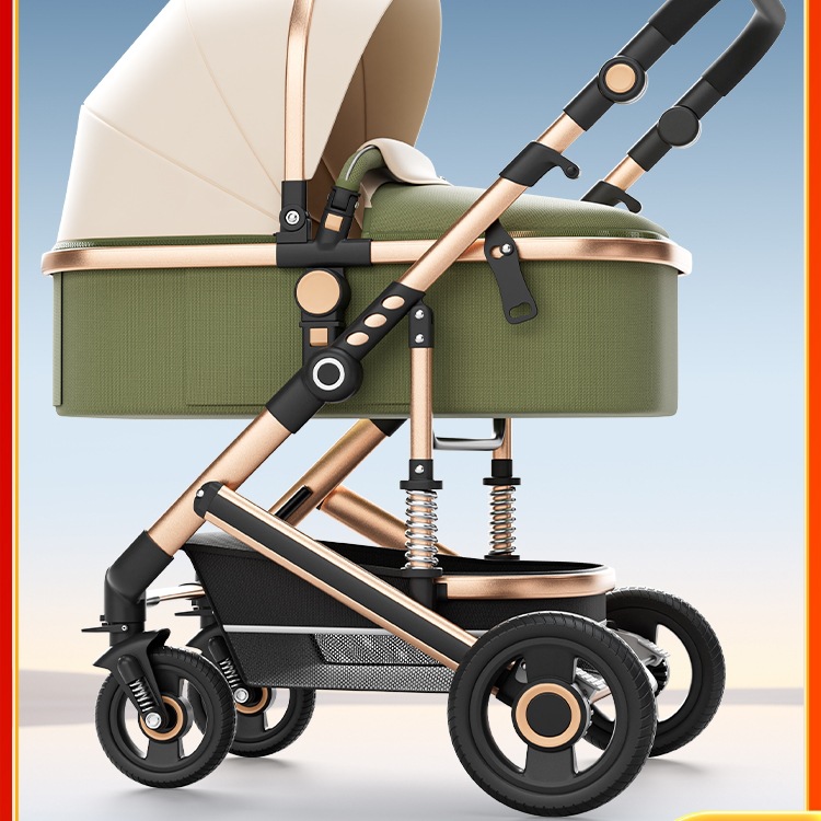 High-View Baby Stroller Can Sit and Lie Down, Lightweight Folding Two-Way Shock-Absorbing Newborn Baby Stroller