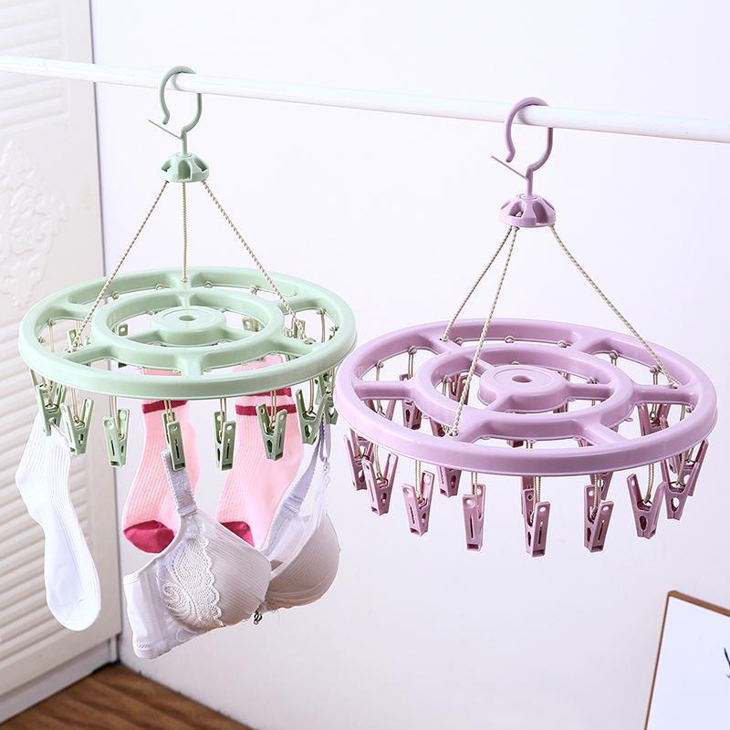 Clothes hanger multi-clip disc household underwear socks baby baby clothes hanger windproof drying rack multiple colors