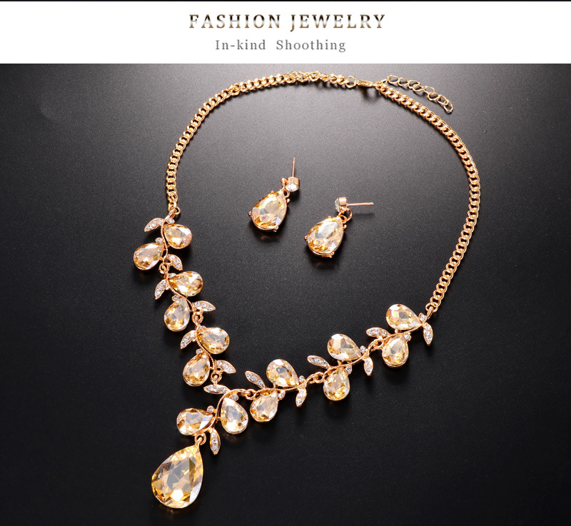 قطرات اللون الرجعية سبيكة حجر الراين أقراط الزجاج قلادة مجموعة الجملة Nihaojewelry display picture 3