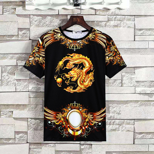 HKG Spring and Summer Trend Chinese Style Men's Youth Short Sleeve T-Shirt Base Shirt High Street Fashion Printed Top for Men