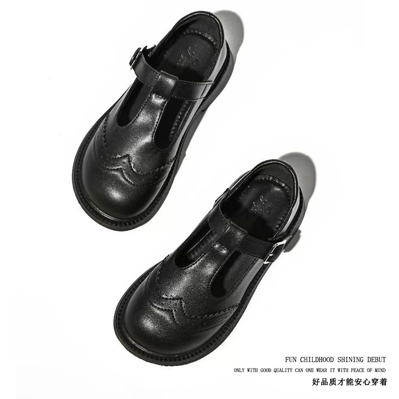 2025 новых детских туфель-тапочек с Т-образным ремешком, модные туфли-принцессы для девочек, милые школьные кожаные туфли в стиле преппи