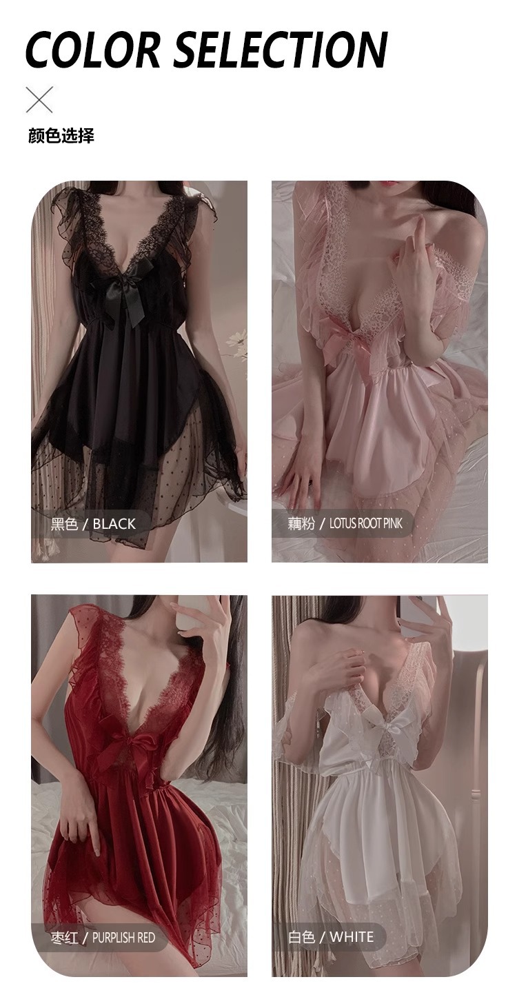 Lace Suspender Babydoll Set with Open-Crotch Stockings and Thong, Sheer Pink Lingerie — detail image 6