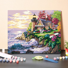 数字油画diy填色画海边小屋风景北欧风格涂色成年手工填充油彩画