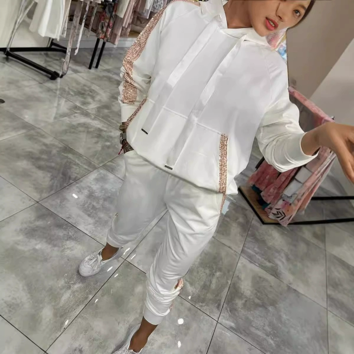 2024 Amazon Трансграничная независимая станция Горячая распродажа повседневные блестки карманные спортивные брюки с капюшоном