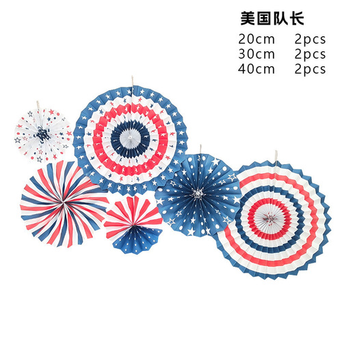 6 pieces per pack Amazon Cross-border  USA Independence Day commemorative party gathering supplies paper fans flowers wholesale