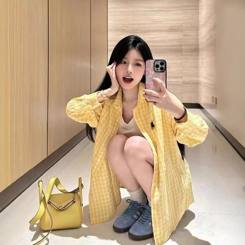 Ralph Pony RL2025 New Korean Plaid Shirt Temperament Commuter Fashion Niche Loose Shirt Long Sleeve