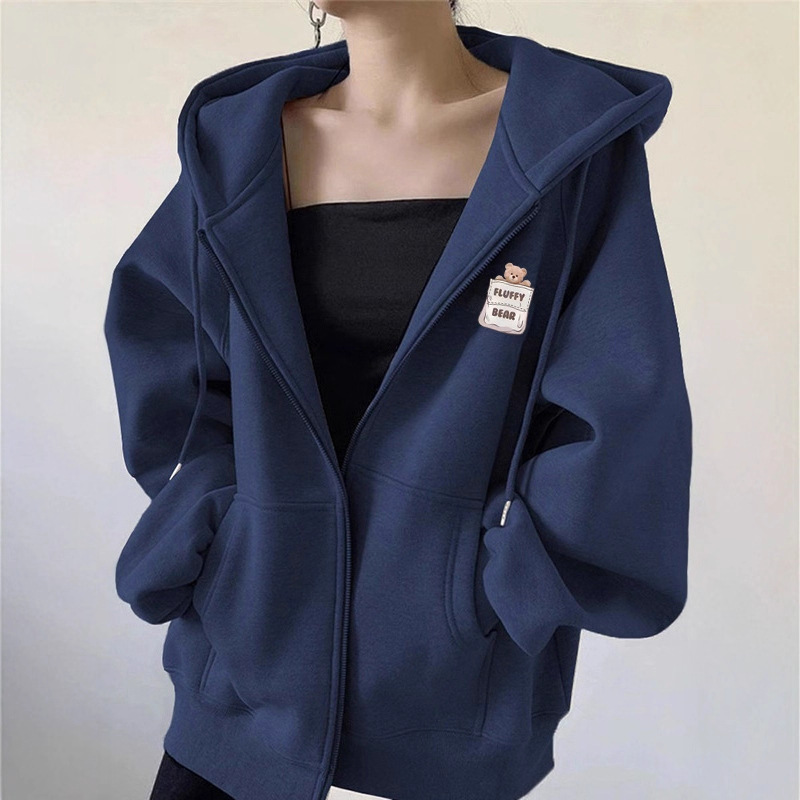 高端大牌即墨纯棉连帽卫衣女秋冬开衫拉链棒球服加绒加厚印花外套