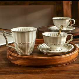 欧式复古浮雕陶瓷咖啡杯碟英式轻奢下午茶杯碟套装红茶杯子拉花杯