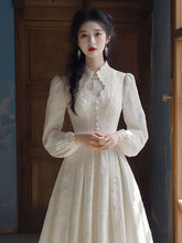 法式国风旗袍复古改良版2023年冬季新款长袖连衣裙女温柔仙女显瘦