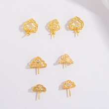 S925银镀金半孔无事牌吊坠珍珠扣头半成品和田玉夹扣配件批发SK17