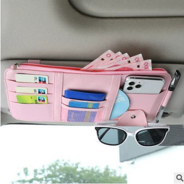 Car Glasses Clip/Bill Clip – sun visor storage multi-functional car - ordinary-with-chain-pink