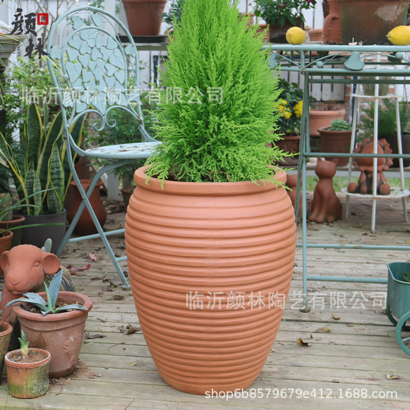 Terrizaje de alta combinación de cerámica de plantación de flores maceta de cerámica gruesa maceta de cerámica roja ventilada jardín paisaje villa decoración maceta