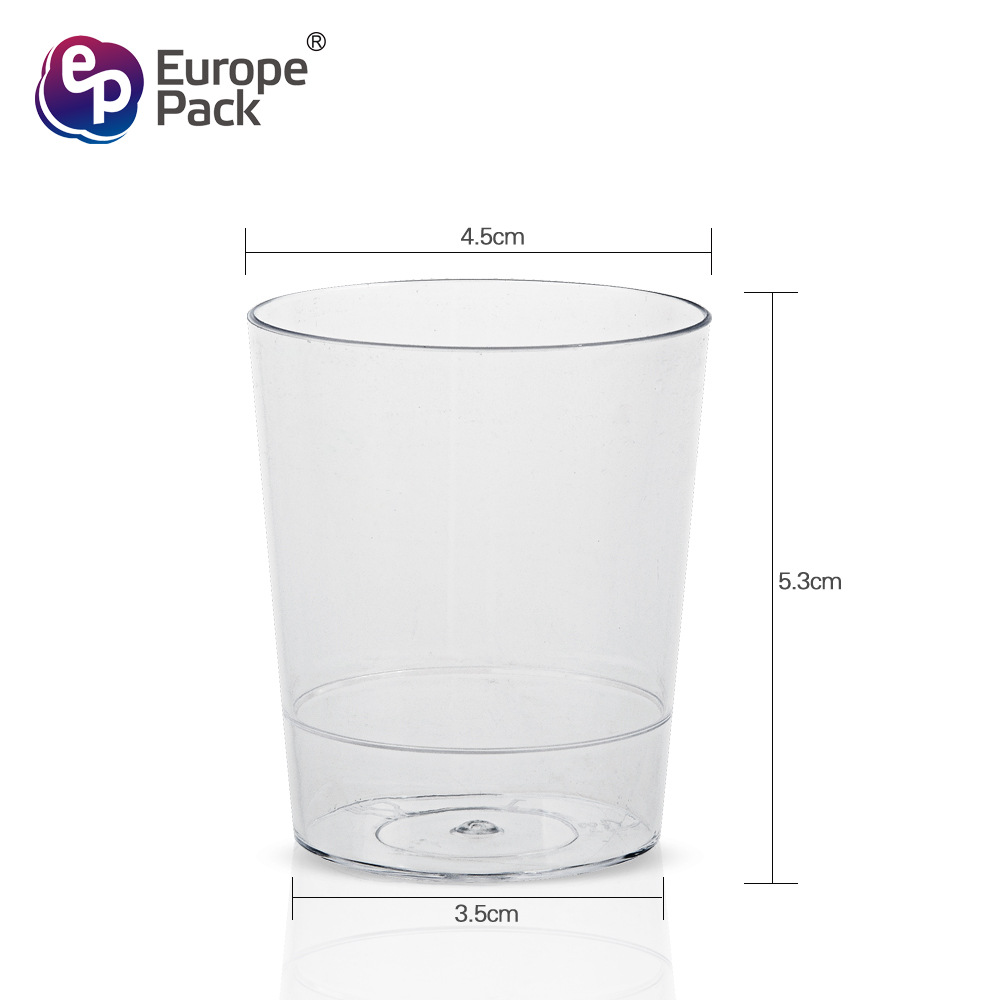 Copa de mousse desechable Taza de postre PS Taza de plástico Taza de pudín Taza redonda de punto de fábrica Taza cuadrada