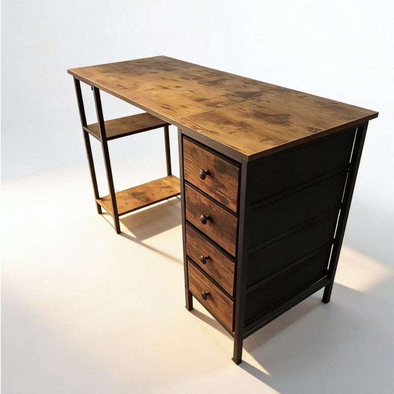 Multifunctional Creative Computer Desk with Iron-Wood Structure and Fabric Drawer, Simple Corner Writing Desk, Popular Across Borders Multifunctional Creative Computer Desk with Iron-Wood Structure and Fabric Drawer, Simple Corner Writing Desk, Popular Across Borders