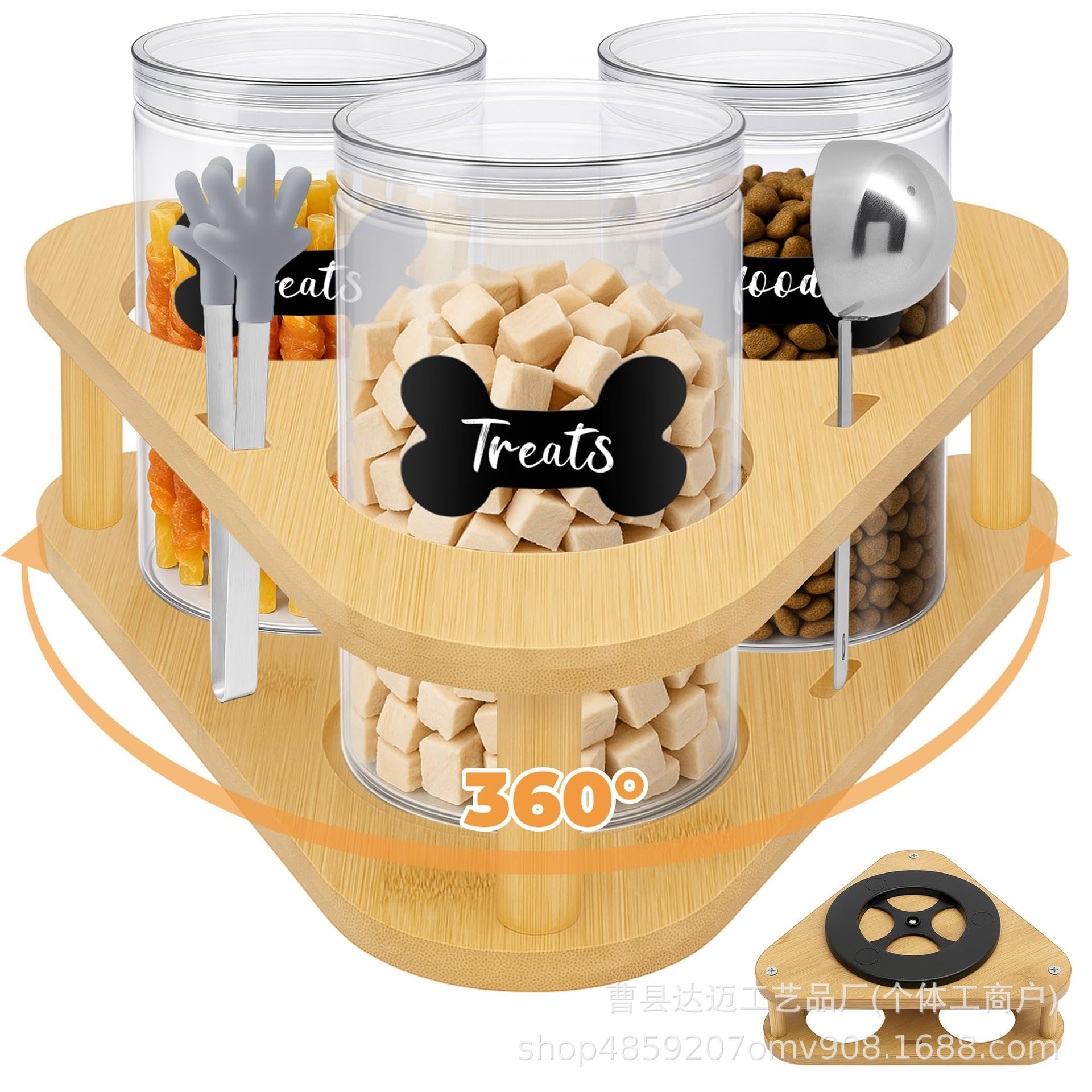 Wooden pet snack can rotating storage rack food can storage rack spice jar base water cup rotating rack