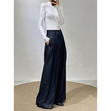 四季可穿压褶宽腿裤女高级感黑色阔腿裤子显瘦垂感高腰西装裤