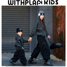 现货一起玩亲子装冬季港风豹纹卫衣儿童洋气时髦连帽套头炸街上衣