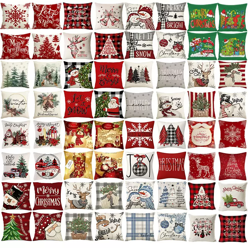 新款亚马逊热卖款雪人印花亚麻超柔圣诞节主题沙发抱枕套靠垫套