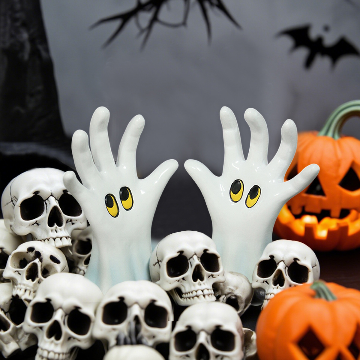 New Halloween Ghost Gloves Two Decorations  Ghost Festival Cute Style Atmosphere Horror Dark Props Ready 