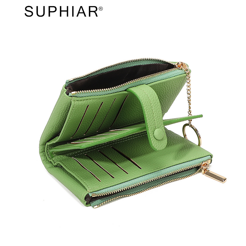 Monedero de mano para mujer japonesa de longitud media, monedero con doble cremallera, billetera transfronteriza de tres pliegues de gran capacidad con múltiples tarjetas