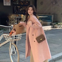 粉色毛呢大衣女外套2025新款韩版秋冬装毛呢大衣毛呢女中长款潮流