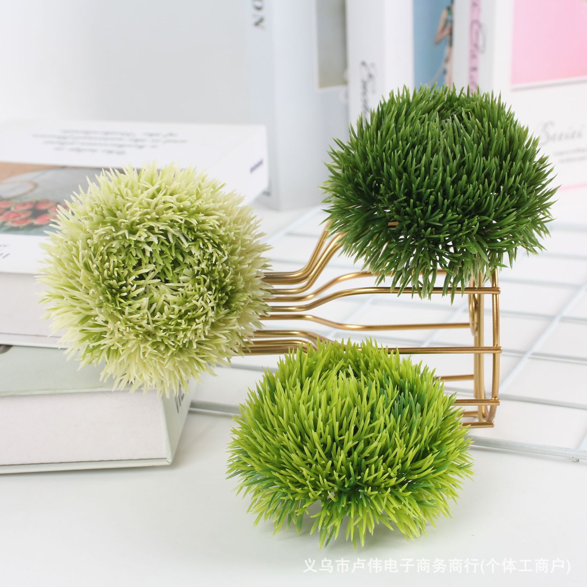 Artificial Plant Green Stone Bamboo Grass Ball Pom-Pom Decoration Ceiling Scenery Home Milan Ornament Thorn Ball Artificial Flower