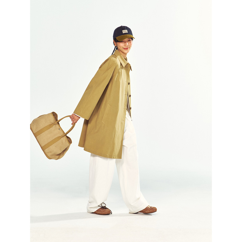 【Time-Perceving Black Label】New lightweight and flexible long-staple cotton single-breasted mid-length trench coat for early autumn V63290