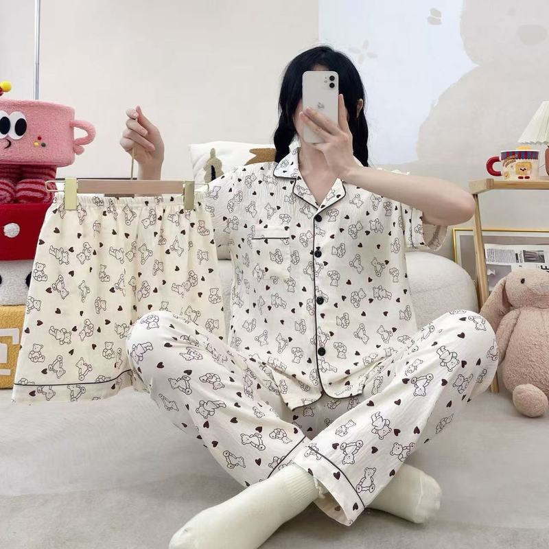 新品短袖三件套2025云朵绵夏天短袖长裤三件套可爱睡衣女家居服|undefined