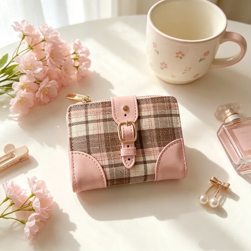 Dani Korean-style new personalized versatile plaid woolen patchwork color-blocking zipper buckle 80% off short wallet for women Dani Korean-style new personalized versatile plaid woolen patchwork color-blocking zipper buckle 80% off short wallet for women