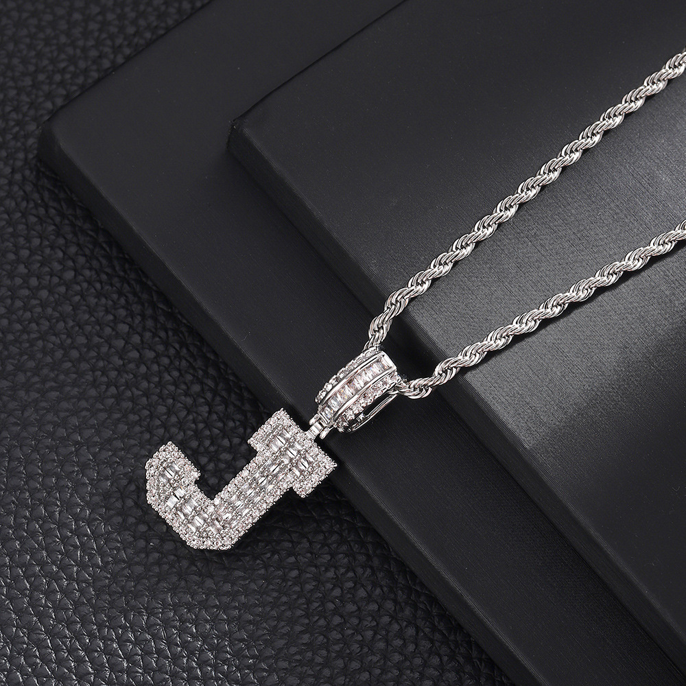 Hip-Hop Vintage Style Letter 304 Stainless Steel Copper Men's Pendant Necklace J 20Inch Hemp Flowers Chain Silver display picture 12