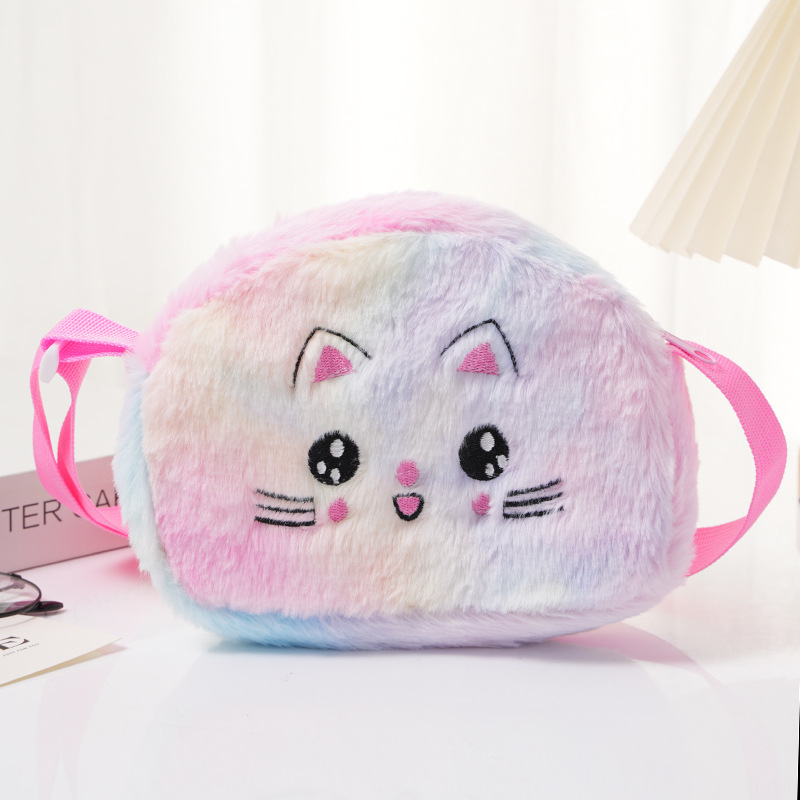 Nuevo cross-border atado teñido creativo ojo grande felino peluche bordado mochila de hombro de dibujos animados para niños lindo bolsa de almacenamiento