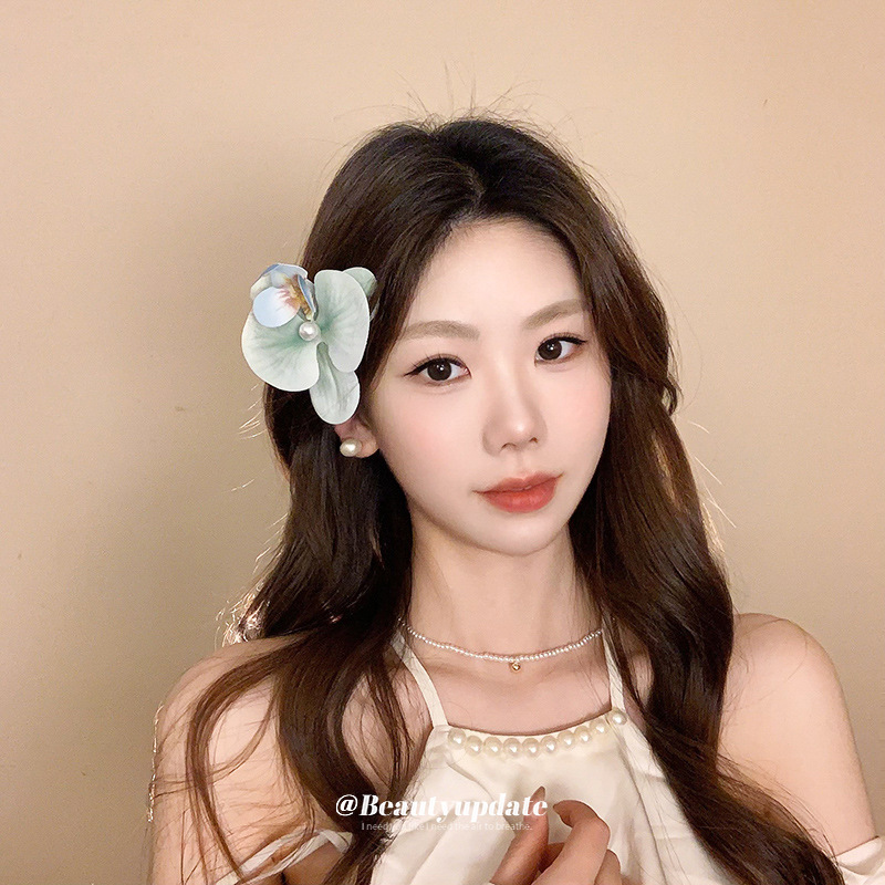 Horquilla de perlas de flores frescas, clip de flequillo lateral de moda, clip de pico de pato, accesorio para el cabello de alta gama, todo fósforo, tocado