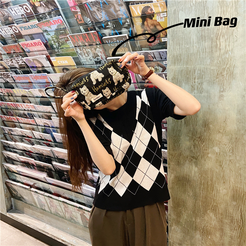 13311 checkered color-blocking large-capacity cosmetic bag, women's leopard print fashionable clutch, canvas storage bag wholesale undefined