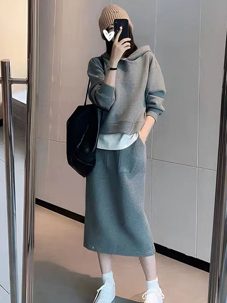 帮手主图-9778女装新款早秋绝美休闲卫衣半身裙套装女盐系穿