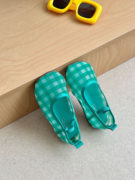 Xshx Transparent Jelly-Like Feel｜Superlative Plaid Breathable Mesh Mary Jane Girls' Flats with Non-Slip Rubber Soft Sole
