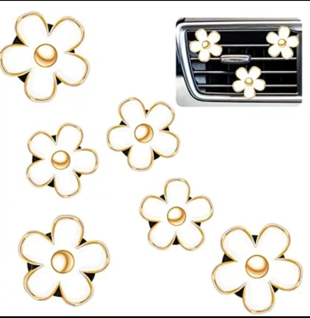 Crisantemo pequeño aire acondicionado salida de aire clip de perfume aleación pequeña margarita flor de cinco pétalos salida de aire del coche decoración de perfume