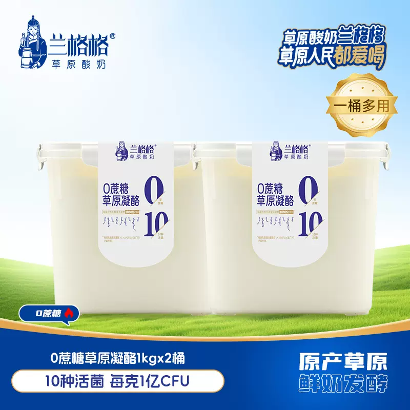 兰格格草原活菌乳酸菌发酵凝酪方桶1kg*2桶0蔗糖餐饮酸奶整箱批发