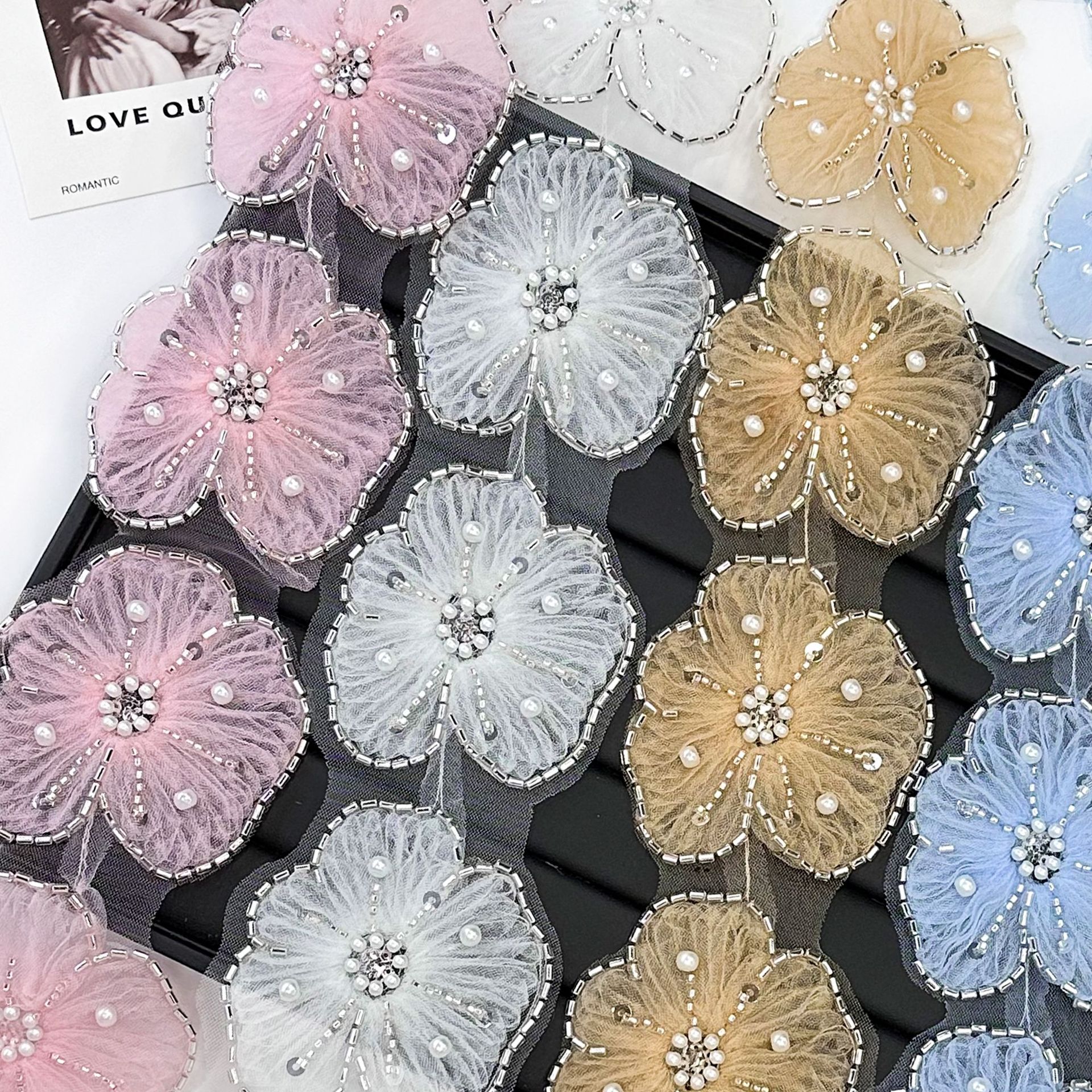Bordado de computadora flores de encaje colorido código de barras suéter vestido de princesa decoración accesorios de flores