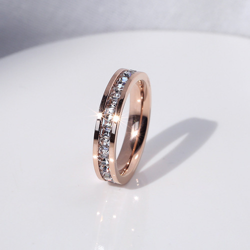 Hong Kong style rings for couples, men and women, simple students, double single row square diamonds, Japanese and Korean tail rings, index finger, fashionable middle finger ring