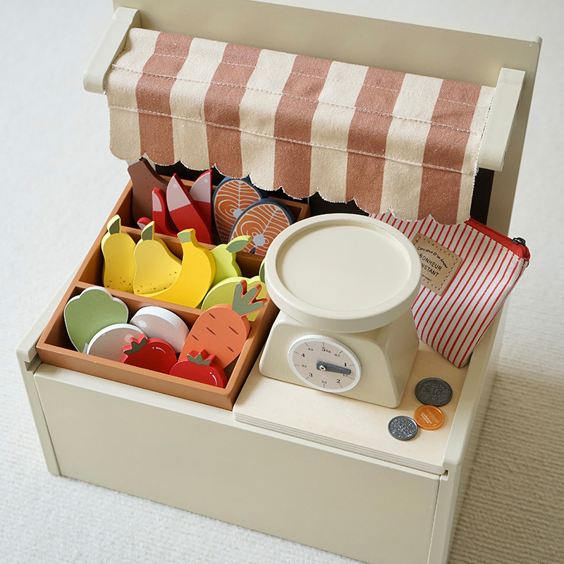 子供の売店のレジのおもちゃのままごとのデスクトップの小さい店の木製のシミュレーションの台所のアイスクリームの販売店