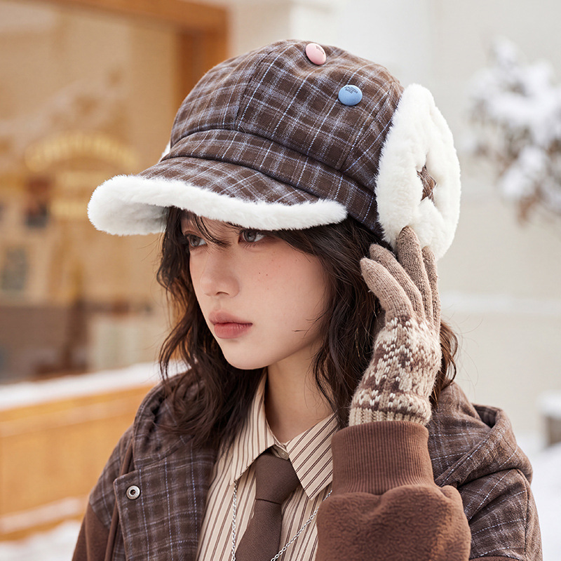 가을과 겨울 방풍 팔각모 방한 귀 보호 보온 모자 여성 감미로운 통근풍 학