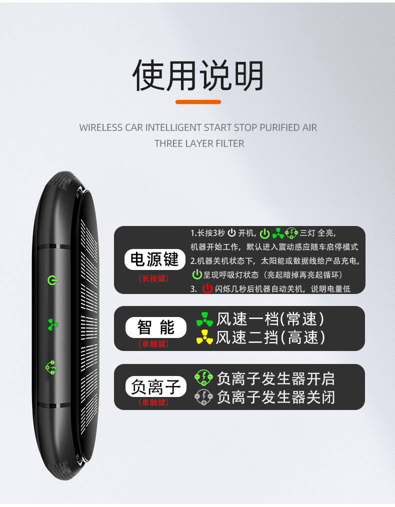 Car Air Purifier, Car Oxygen Bar, Formaldehyde Odor Removal, Second-Hand Smoke Aromatherapy, Car Start Solar Energy