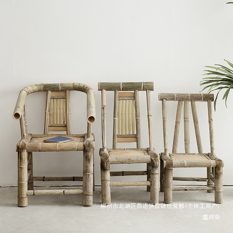 Fábrica directa silla de bambú silla de respaldo hecha a mano vieja silla de bambú tejido de caña silla casera pequeño taburete de bambú adulto bambú image 1