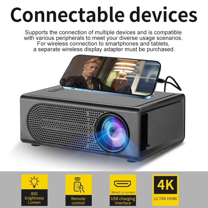 Transfronterizo M200S mini proyector portátil LED teléfono celular cine en casa teléfono celular cable compatible con pantalla 1080