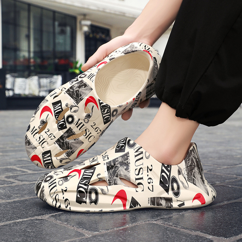 Zapatos con agujeros de coco, sandalias de graffiti para hombres y mujeres, ropa exterior EVA, suela gruesa, zapatos de mierda, zapatos de playa, sandalias para hombres
