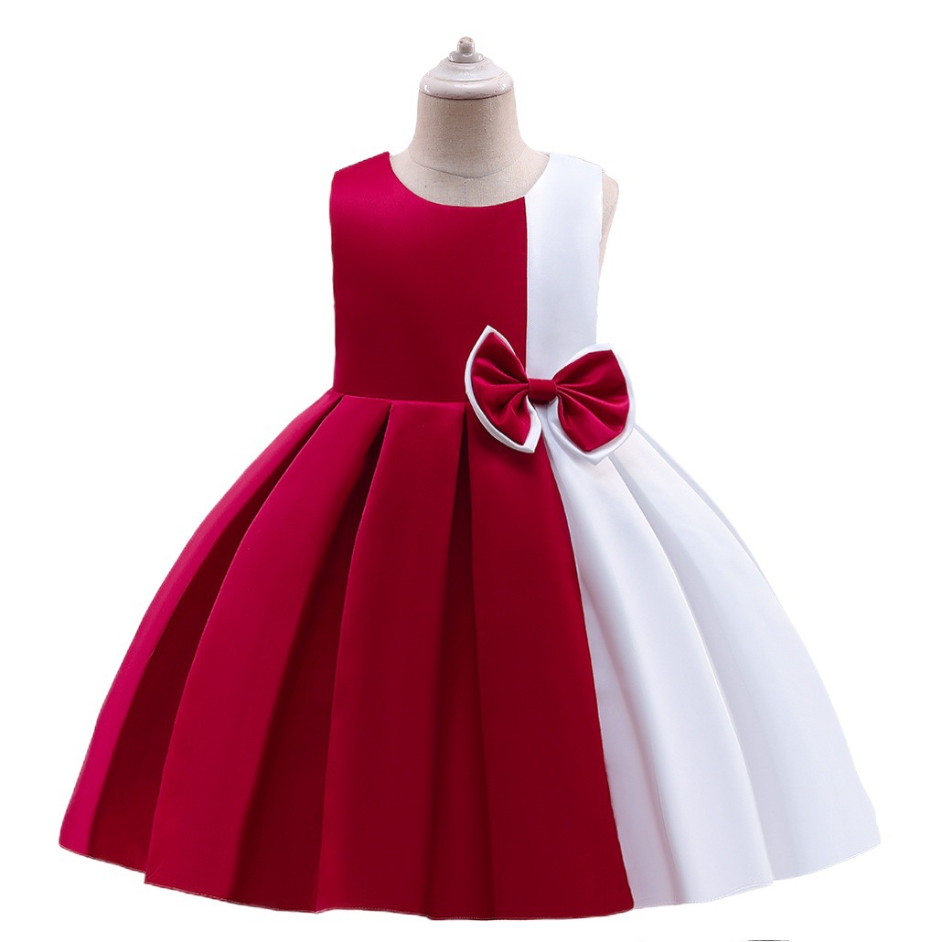 Nuevo modelo 2026 de Amazon, vestido de princesa de satén con bloques de color, vestido formal para niñas, vestido para actuación de piano infantil, vestido de pasarela