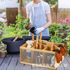 木制花园工具收纳篮铁艺分格手提蔬菜篮多用途储物筐置物盒