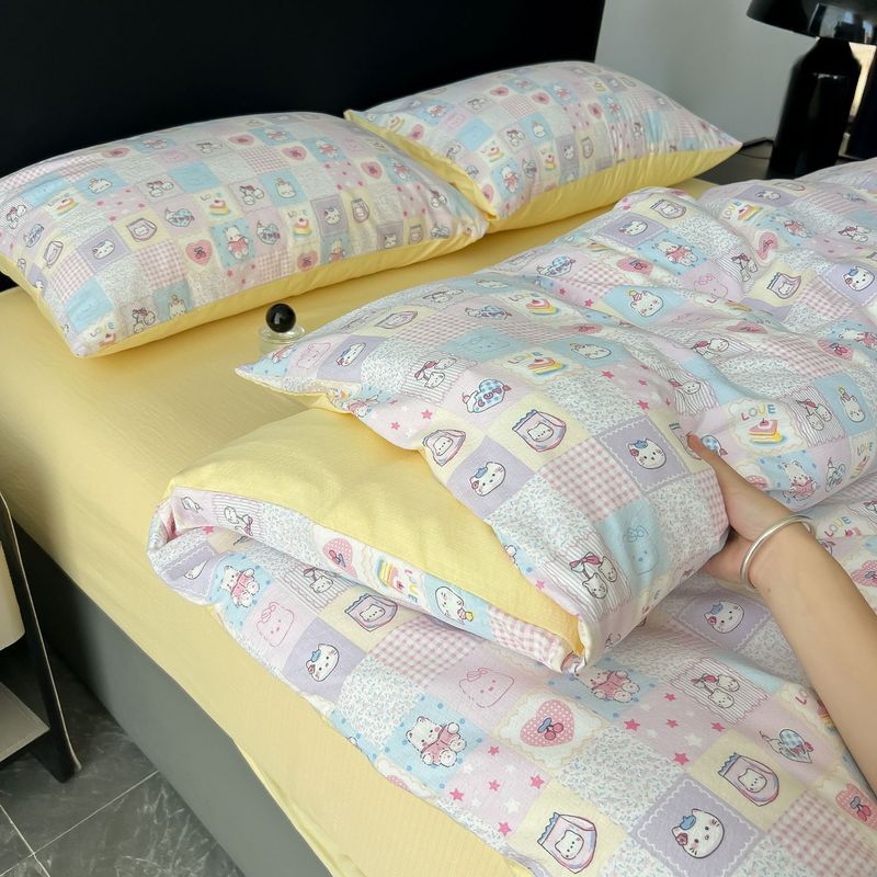 A类母婴级纯棉双层纱四件套ins少女心全棉学生宿舍被套三件套床笠|undefined