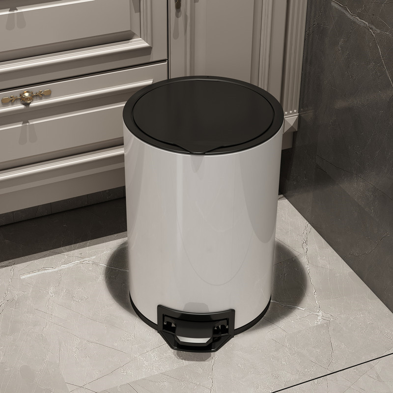Household Trash Can with Lid, Round, Foot-Operated, Waterproof, Suitable for Bathroom, Toilet, Bedroom, Kitchen, Large, Simple, Silent Pedal