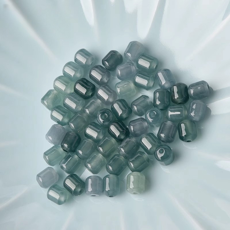 Natural Guatemalan Jadeite Ice Type Blue Water Material Bead Barrel Bead Braiding DIY Accessories Jade Jewelry Accessory Batch